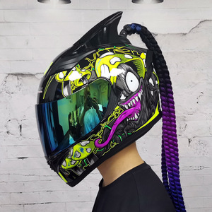 Casco completo de motocicleta eléctrica para hombre y mujer, accesorio para correr, personalizado, <span class=keywords><strong>con</strong></span> trenza, para verano - Product Image 3