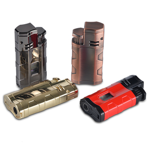 Encendedor de Metal rellenable de aleación de Zinc, accesorios de cigarrillos con logotipo personalizado, a prueba de viento, tres llamas de chorro rectas - Product Image 1