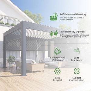 <span class=keywords><strong>Pergola</strong></span> murale en aluminium à lames orientables avec panneau <span class=keywords><strong>solaire</strong></span>, gazebo anti-UV pour petit balcon et mur de terrasse - Product Image 2