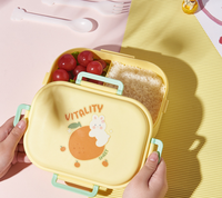 Boîte à lunch Bento en plastique à double compartiment de 900ml pour enfants avec ensemble de couverts Design mignon