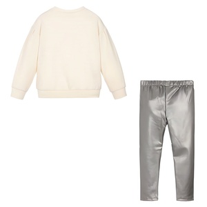 Set 2 Pezzi per Bambine: Felpa con Fiocco 3D a Maniche Lunghe e <span class=keywords><strong>Leggings</strong></span> Argento, in Poliestere/Cotone Antipiega, Outfit Casual Primavera-Autunno - Product Image 3