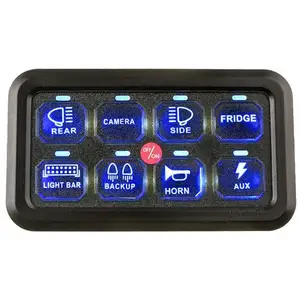 Interruptor sensor de toque 8 vias 12/24v, iluminação led azul, painel do interruptor de 8 gang