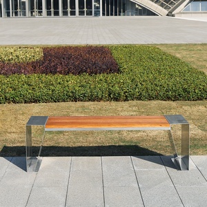 Bancos de parque comercial Silla de jardí<span class=keywords><strong>n</strong></span> de madera al aire libre sin respaldo bancos de hierro para área pública - Product Image 3