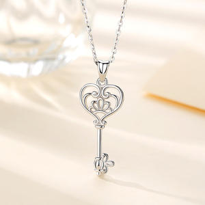 S925 Sterling Silver Irlandese Celtic Knot Serratura a Chiave di Fascino Del Cuore Della Catena A maglia Della Collana Del Pendente - Product Image 1