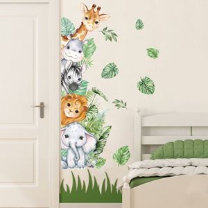 Autocollants muraux en PVC d'animaux de dessin animé, girafe, lion et éléphant, pour les chambres d'enfants, autocollants adhésifs, décoration artistique pour la crèche et la maison - Product Image 4