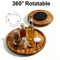 Plateau de service en bois personnalisé, grand plateau circulaire en bois 360 °   Plateau tournant en bois pour cuisine, plateau de service rond en bois