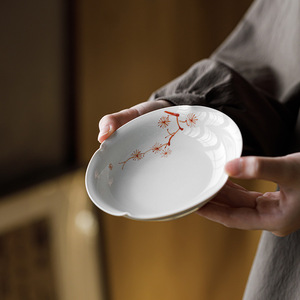 Hand Painted Iron Red Pine Breeze Flower Irregular Tea <b>Plate</b> For Snack And Tea Serving Dehua <b>Ceramic</b> Dish - Product Image 1