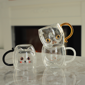 Tazza da caffè in vetro di nuovo Design personalizzabile in borosilicato a doppia parete da 300ml con adesivo per gatti cattivi - Product Image 6