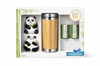 Ensemble cadeau de tasses isothermes avec figurine de panda et 2 tasses en céramique en forme de bambou |   Coffret cadeau créatif