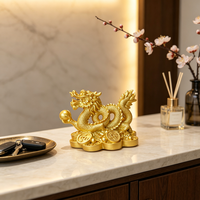 Statue de dragon chinois, ornement de dragon doré du zodiaque avec des pièces de monnaie, figurine de richesse Feng Shui