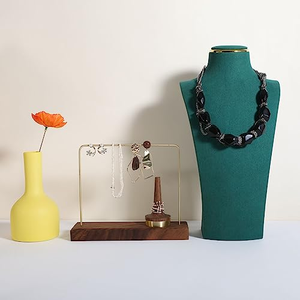 Présentoir à bijoux en velours vert, ensemble de présentation combiné, support pour colliers et bagues, accessoires de présentation en métal - Product Image 6