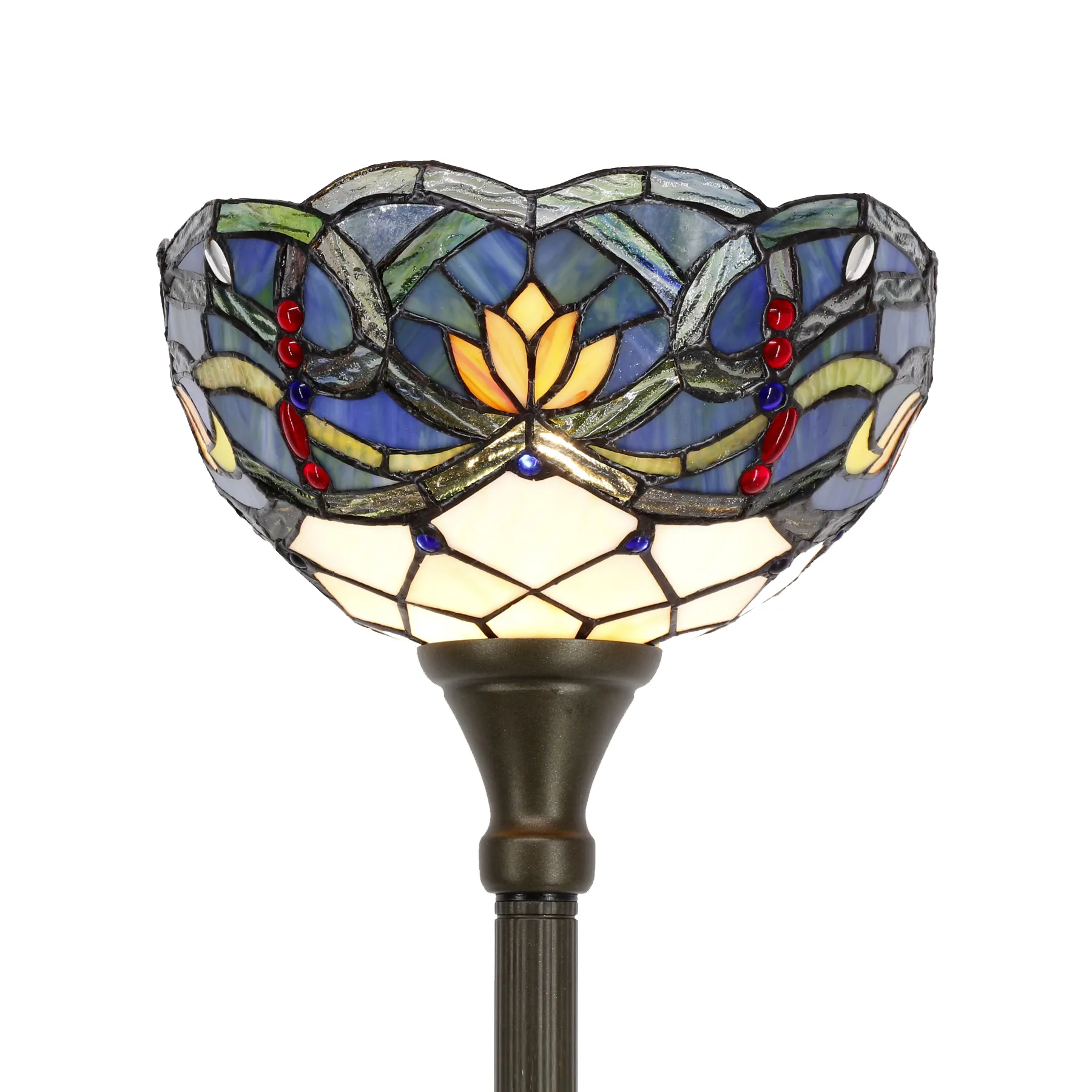 12X66Inche vitray mavi Lotus çiçek Torchiere ayakta köşe Uplight tarzı Tiffany zemin lambası toptan fabrika işık