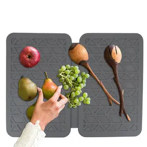 Collapsible Absorbent Quick Dry Stone Dish Drying Mat Diatomite Foldable Stone Drying Mat With Silicone Case For Kitchen Counter