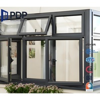 PDP Fenêtre à battant en alliage d'aluminium en verre trempé double personnalisable Ouverture vers l'extérieur pour l'entrée de la cuisine de la villa-Rideau à persiennes