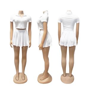 Vivblook Z422ST07 2025 verano acanalado camisas de manga corta minifaldas conjunto de 2 piezas trajes casuales conjunto de Falda plisada de talla grande - Product Image 4