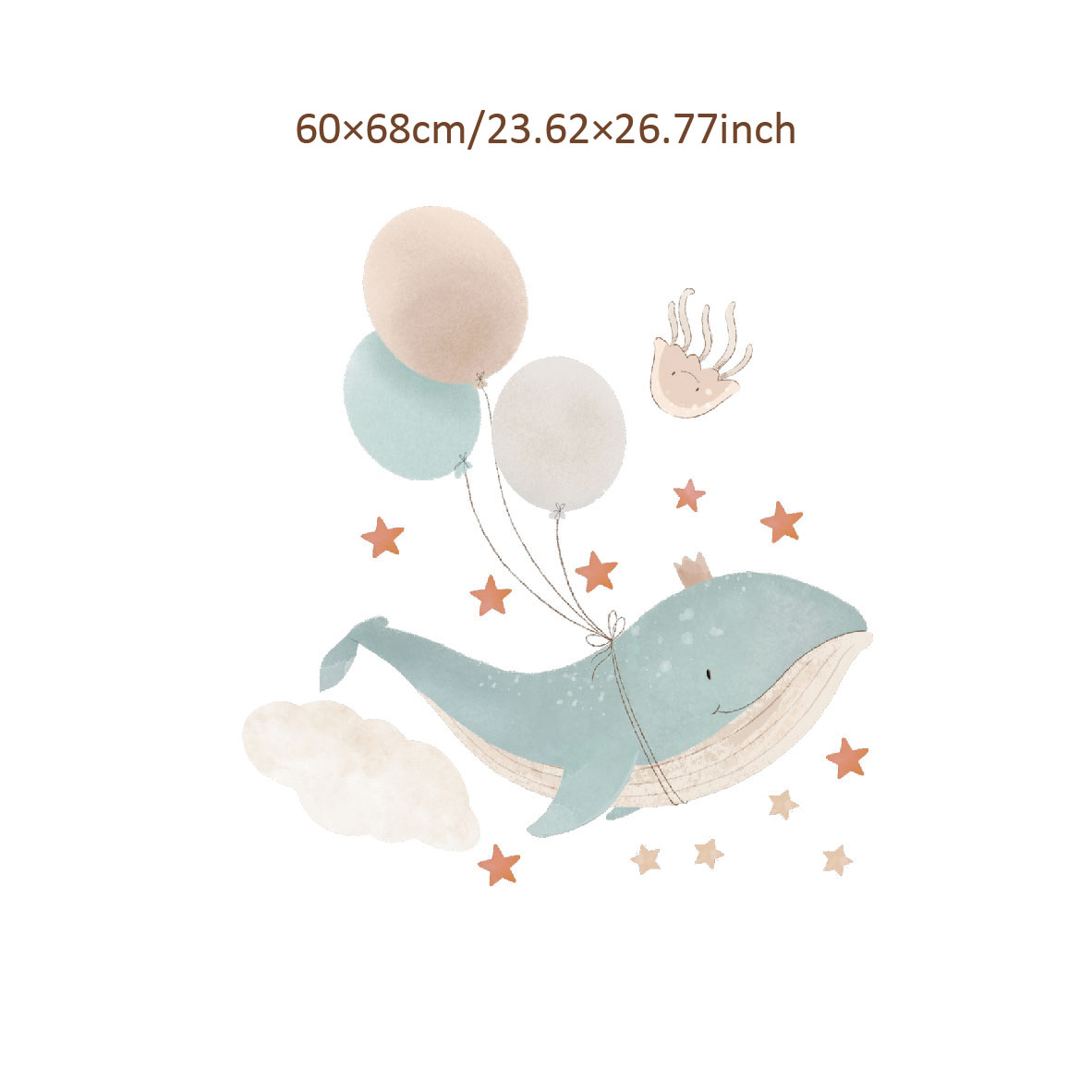 Baleine bleu clair attachant des ballons