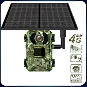4mp 4g Sim野生动物摄像机，带太阳能电池板监控Ip摄像机Ai智能识别野生动物狩猎步道陷阱