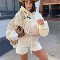 Ensembles Deux Pièces pour Femmes Tenue Décontractée Sweat à Capuche Court Pullover et Short de Survêtement Ensemble Sportif Femme