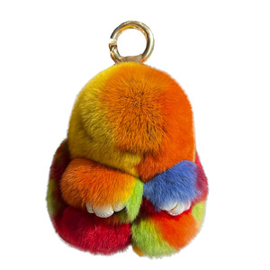 Mới đến thỏ Keychain Vòng Fluffy lông thú thật pompon Bunny đính móc chìa khóa món quà quyến rũ dễ thương vòng chìa khóa trên túi chìa khóa xe Mặt dây chuyền - Product Image 1