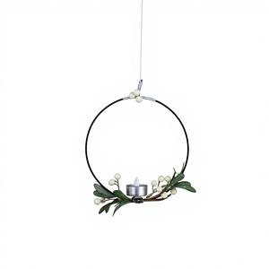 Guirlande de Noël murale en fer, porte-bougie artisanal rond avec fleurs et feuilles, décoration de Noël pour la maison - Product Image 1
