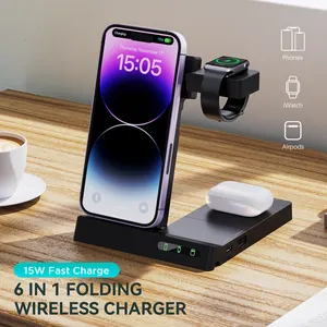 2024 Trending Hot Product 15w Customized 6IN1 FOLDING WIRELESS CHARGER For Smart Watch Portable Wireless Phone Charger