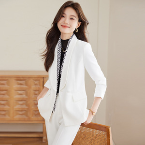 Women's Suit Set Black White Formal Wear Full Sleeve Polyester Satin Anti-Wrinkle Autumn Professional Office Style - Product Image 3
