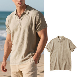 Men's Summer Tops Short-Sleeved Linen <b>Shirts</b> <b>Half</b>-<b>Button</b> Loose Breathable Casual <b>Shirt</b> with Lapel Collar - Product Image 2