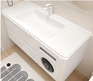 Mueble <span class=keywords><strong>de</strong></span> baño moderno integrado <span class=keywords><strong>de</strong></span> roble con lavabo <span class=keywords><strong>de</strong></span> cerámica y escurridor <span class=keywords><strong>de</strong></span> cobre compatible con lavadora y secadora <span class=keywords><strong>de</strong></span> ropa - Product Image 4