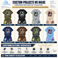 Ensemble streetwear deux pièces pour homme : T-shirt en coton mélangé tricoté à motif punk bouledogue, séchage rapide, 220g, et short à cordon de serrage