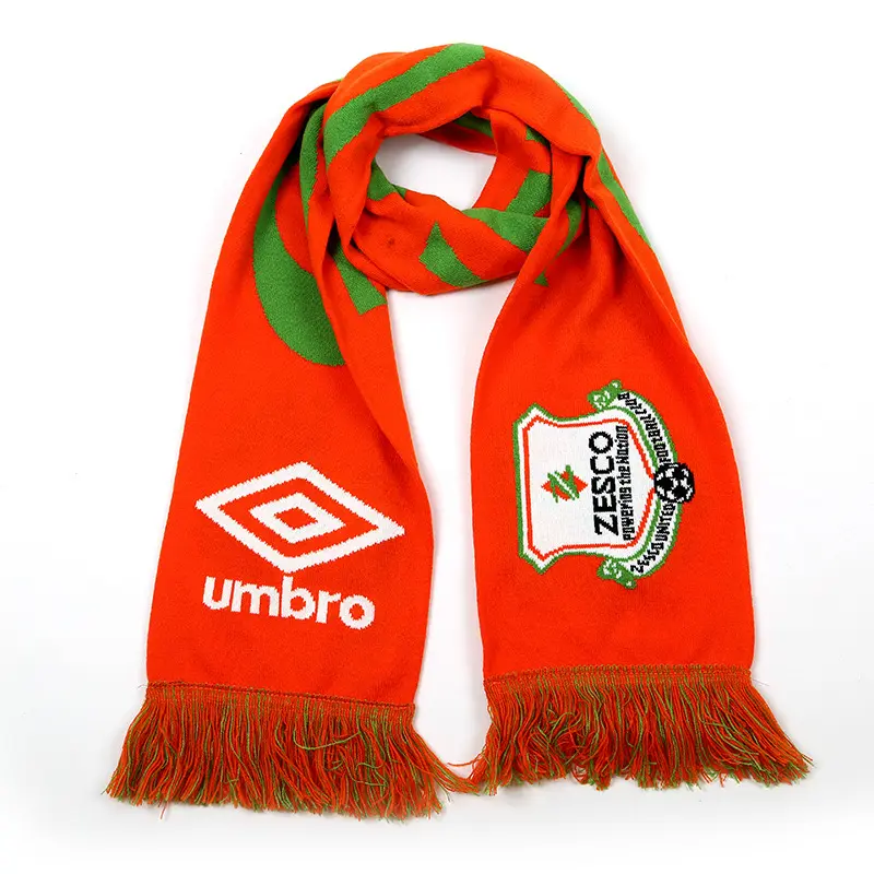 Прямая поставка с завода, индивидуальный логотип, вязаный жаккардовый шарф с бахромой для баскетбола, футбольного фаната, шарф для фан-клуба