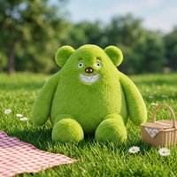 Peluche personnalisée ours vert OEM ODM, poupée personnage brodée en peluche avec longue fourrure douce