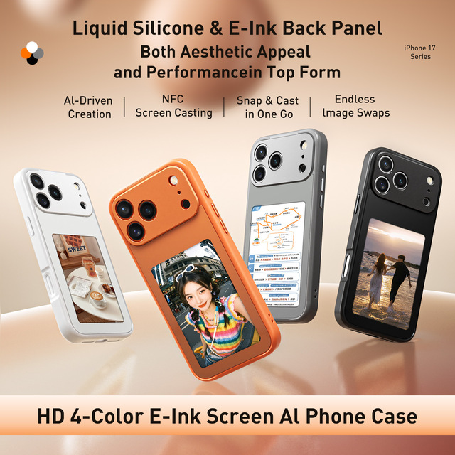 NFC High Definition Four Inch E-Ink Screen Shockproof Mirror Finish Border Design DIY Mobile Phone Case for 17 Pro Max