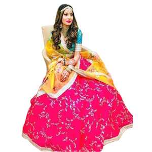 Merveilleux vêtements de mariage en soie d'art rose Lehenga Choli robes de soirée brodées - Product Image 1