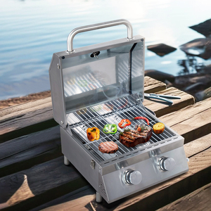 Parrilla de Gas portátil de acero inoxidable, 2 quemadores, parrilla de Gas para barbacoa de mesa para acampar al aire libre - Product Image 1