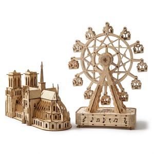 Rompecabezas de Madera 3D Personalizado, Rueda de la Fortuna Giratoria con Música, Modelo de Catedral de Madera, Rompecabezas para Niños, Clase de Dibujo y Manualidades - Product Image 1