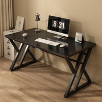 Meja Kantor Batu Sinter Modern Tahan Lama dengan Kaki X, Meja Komputer Berdiri Sendiri dengan Permukaan Marmer, Workstation Kantor Rumah untuk Belajar
