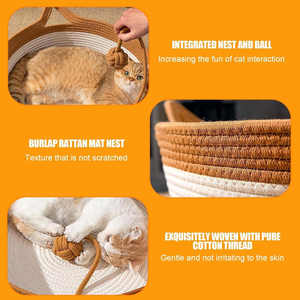 Lit douillet <span class=keywords><strong>pour</strong></span> animaux de compagnie, <span class=keywords><strong>panier</strong></span> pliable respirant et durable <span class=keywords><strong>pour</strong></span> chiens et chats, maison de couchage tressée avec balle de jeu - Product Image 5