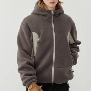 Sudadera con capucha unisex de forro polar grueso y cálido con cremallera bidireccional, chaqueta holgada de piel de cordero para hombre, invierno, venta al por mayor - Product Image 4