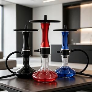 Kit de Chicha Moderne en Verre avec Base en Aluminium Rouge, Noir, Bleu et Accessoires pour Fumeurs - Product Image 3
