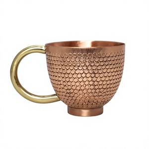 Copper Tea Mug With Gold Handle Solid Pattern Hammered Design For Afternoon Tea Adults Use <b>Drinking</b> Fancy Copper Mugs For Gifts - Product Image 1