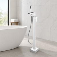 Robinet de baignoire autoportant MK701 en laiton chromé poli avec douchette à main, robinet de bain moderne pour salle de bain
