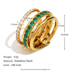 แหวนซ้อนสี่ชั้นทำจากสเตนเลสสตีลชุบทอง18K ไม่ทำให้เสื่อมเสีย - Product Image 4
