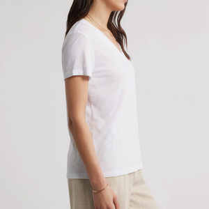 <span class=keywords><strong>T</strong></span>-<span class=keywords><strong>shirt</strong></span> a manica corta da <span class=keywords><strong>donna</strong></span> all'ingrosso personalizzata 200g di <span class=keywords><strong>lino</strong></span> di cotone di alta qualità Casual Top Fashion tinta unita - Product Image 2