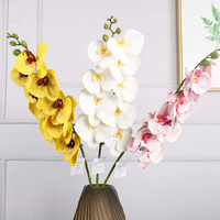 QIHAO Bunga Anggrek Imitasi, Batang Anggrek Buatan Phalaenopsis 39 Inci Lateks Sentuhan Asli 9 Kelopak Besar Pola Ungu