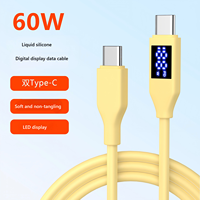 Câble de charge rapide Type-C en silicone 60W avec affichage numérique pour téléphone IOS, appareil photo, ordinateur, écouteurs, voiture