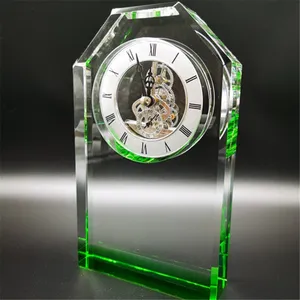 Wedding Gift Luxury K9 Crystal Clock And Skeleton Quartz Movement As Crystal Business Souvenir