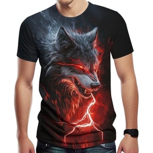 T-Shirt da <span class=keywords><strong>Uomo</strong></span> con Stampa Lupo, Collo Tondo, Manica Corta, in Poliestere Lavorato a Maglia, Casual, Traspirante, Vestibilità Regolare, Comoda - Product Image 5