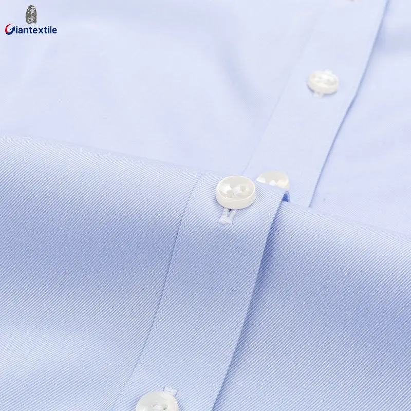 RTS-camisa de esmoquin para mujer, ropa de negocios de sarga azul lisa, antiarrugas, sin planchar, con cuello en V, 100% de algodón