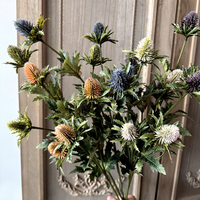 KW-F114 4 Tangkai Bunga Eryngium Thistle Buatan, Bunga Sea Holly Palsu, Tanaman Kering Vintage untuk Dekorasi Rangkaian Bunga