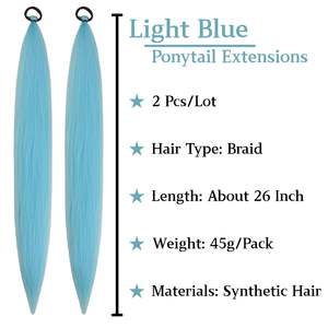 Extension <span class=keywords><strong>de</strong></span> cheveux tressés bleus <span class=keywords><strong>de</strong></span> 26 pouces pour tresses, extensions <span class=keywords><strong>de</strong></span> <span class=keywords><strong>queue</strong></span> <span class=keywords><strong>de</strong></span> <span class=keywords><strong>cheval</strong></span> synthétiques avec lien élastique, accessoires <span class=keywords><strong>de</strong></span> cheveux pour festival et rave - Product Image 2